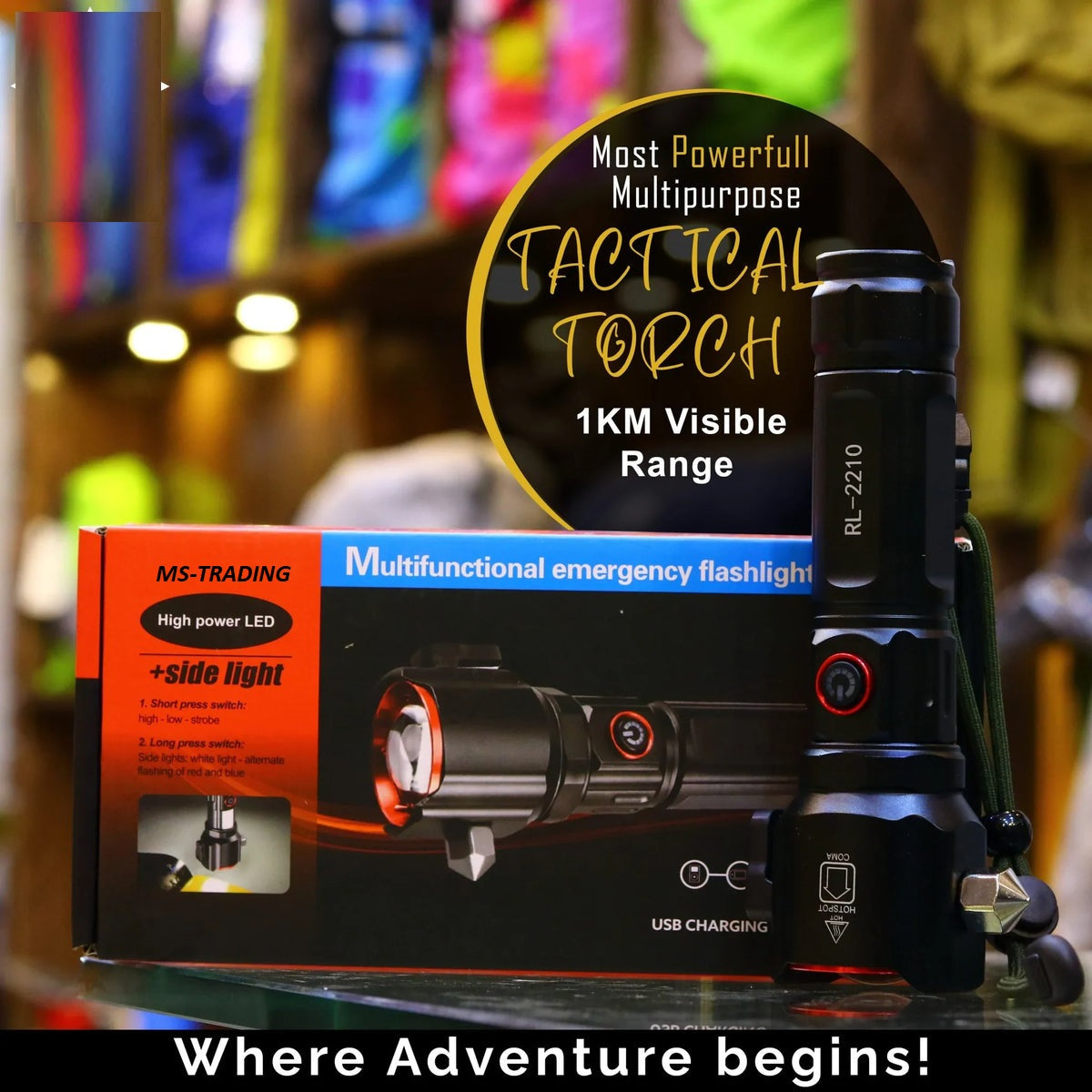 Laser LED Tactical Flashlight With 1Km Range and long lasting backup | Imported