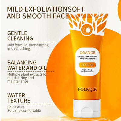 Orange Exfoliating Gel Scrub Gentle and Effective Scrub for Radiant Skin, Moisturizing Purifying Exfoliating Gel with Orange Enzymes, Deep Cleanses